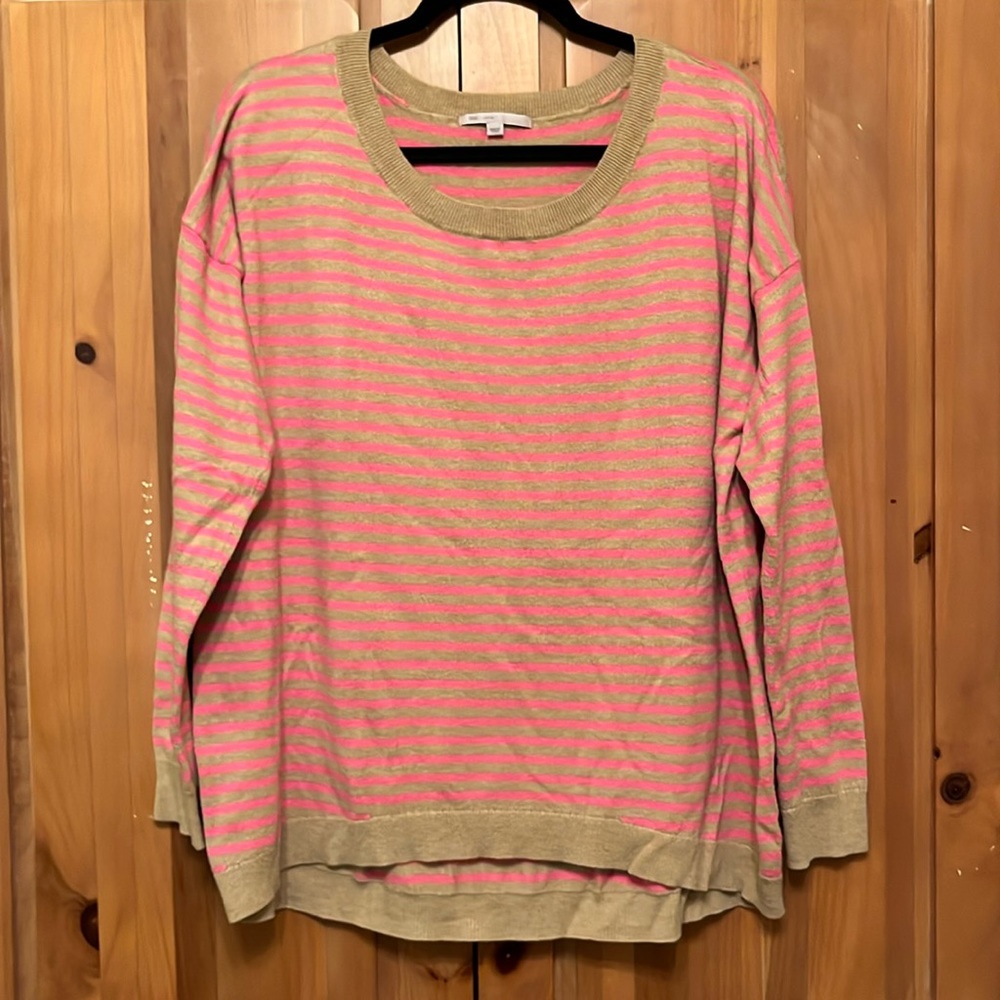 GAP Women’s Pink & Tan Striped High-Low Lightweight Sweater Size L